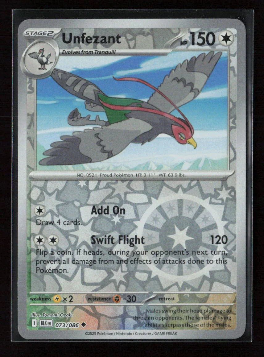 Unfezant Uncommon SV: Black Bolt 073/086 NM