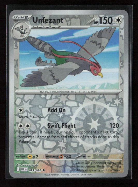 Unfezant Uncommon SV: Black Bolt 073/086 NM