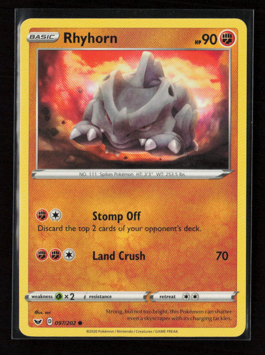 Rhyhorn (097) Common SWSH01: Sword & Shield Base Set 097/202 LP