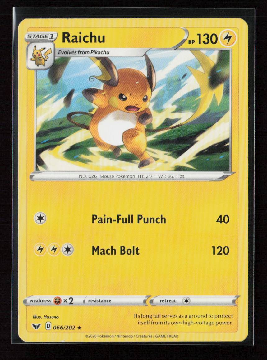 Raichu Rare SWSH01: Sword & Shield Base Set 066/202 LP