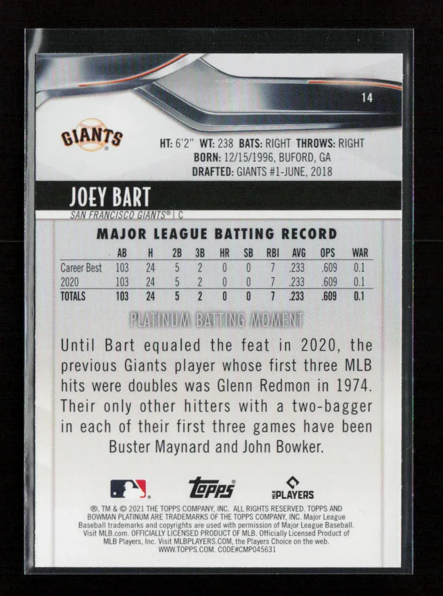 Joey Bart 2021 Bowman Platinum 14 NM - Kang's Collectibles