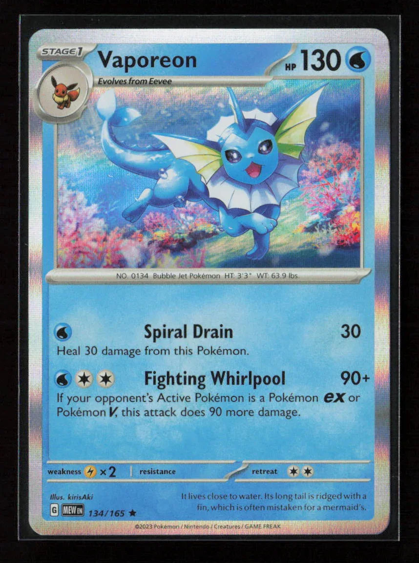 Vaporeon Rare SV: Scarlet & Violet 151 134/165 NM - Kang's Collectibles