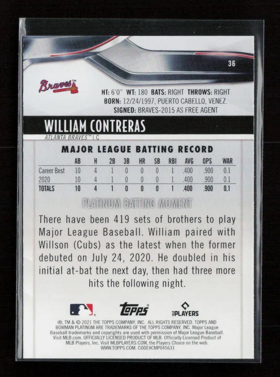 William Contreras 2021 Bowman Platinum 36 NM - Kang's Collectibles