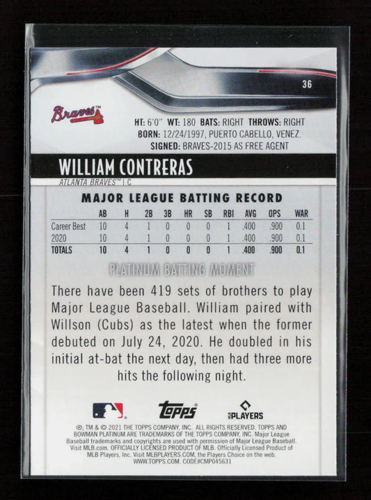 William Contreras 2021 Bowman Platinum 36 NM - Kang's Collectibles