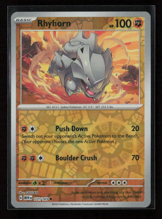 Rhyhorn Common SV: Scarlet & Violet 151 111/165 NM - Kang's Collectibles