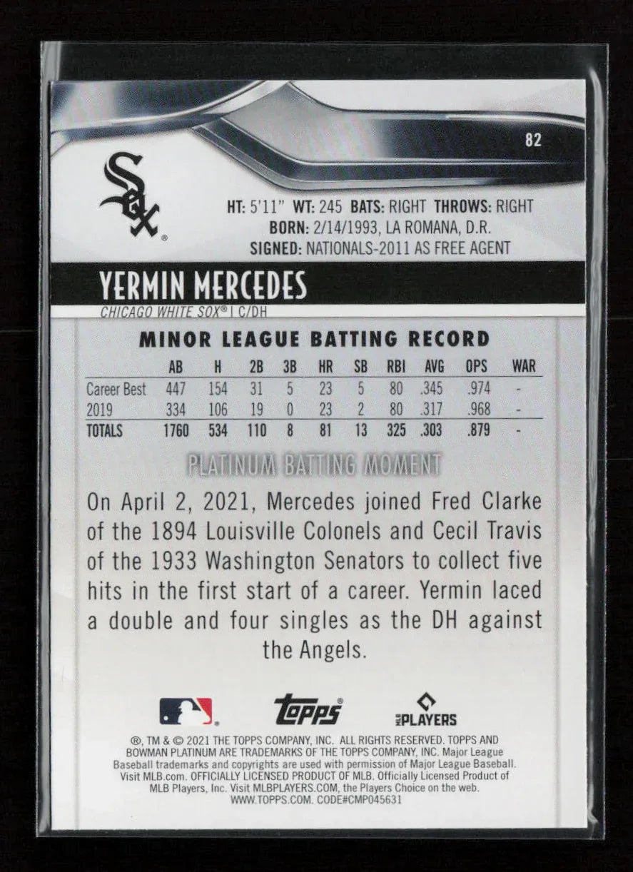 Yermin Mercedes 2021 Bowman Platinum 82 NM - Kang's Collectibles