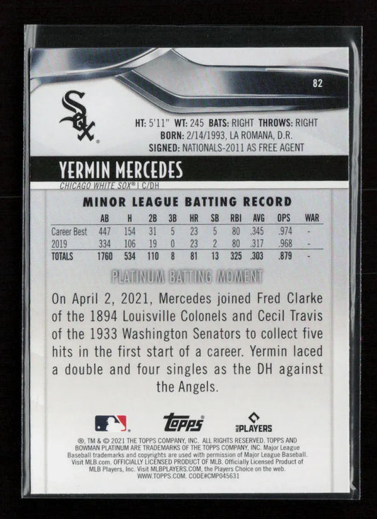 Yermin Mercedes 2021 Bowman Platinum 82 NM - Kang's Collectibles