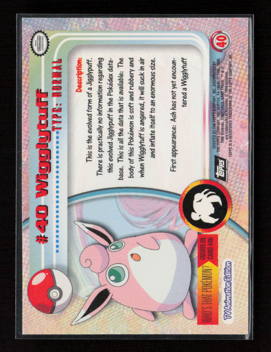 Wigglytuff Pokemon 1999 Topps TV 40 NM (Back)