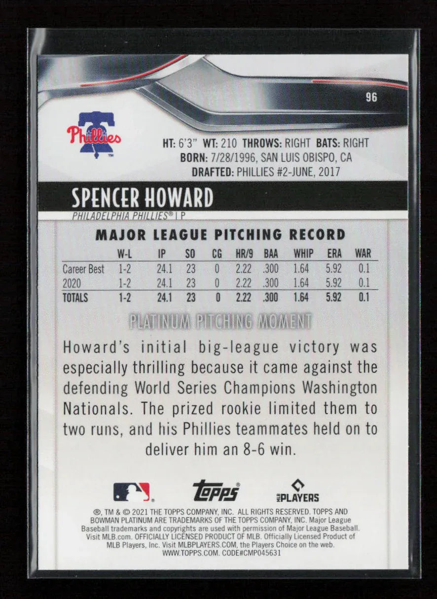 Spencer Howard 2021 Bowman Platinum 96 NM - Kang's Collectibles