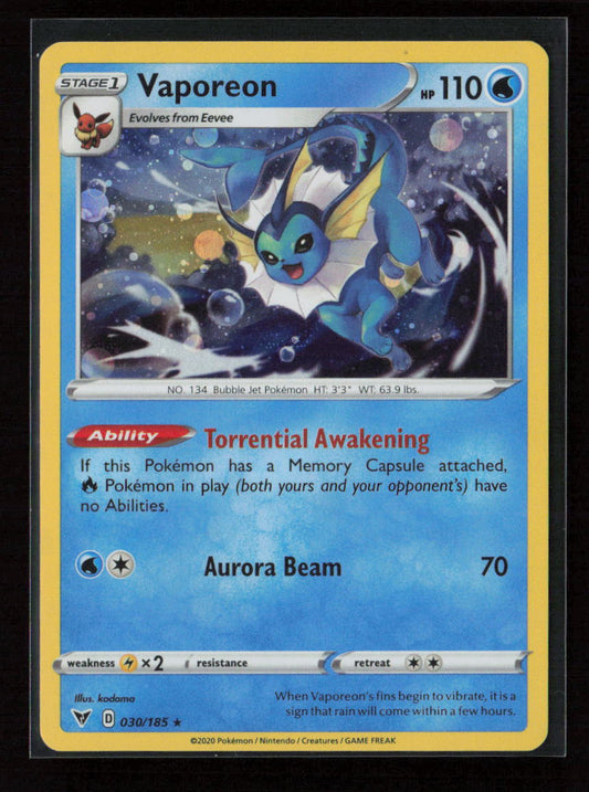 Vaporeon Rare SWSH04: Vivid Voltage 030/185 NM