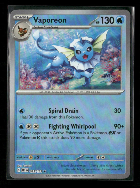 Vaporeon (Poke Ball Pattern) Rare SV: Prismatic Evolutions 022/131 NM - Kang's Collectibles