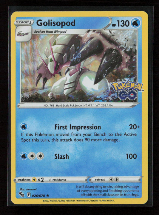 Golisopod Holo Rare Pokemon GO 026/078 NM