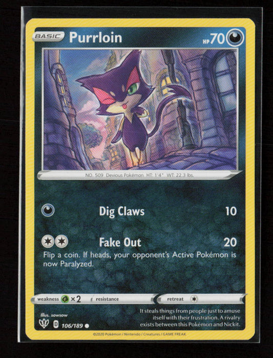 Purrloin Common SWSH03: Darkness Ablaze 106/189 NM