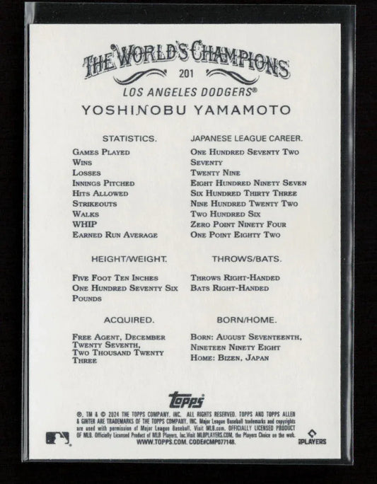 Yoshinobu Yamamoto 2024 Topps Allen & Ginter 201 NM - Kang's Collectibles