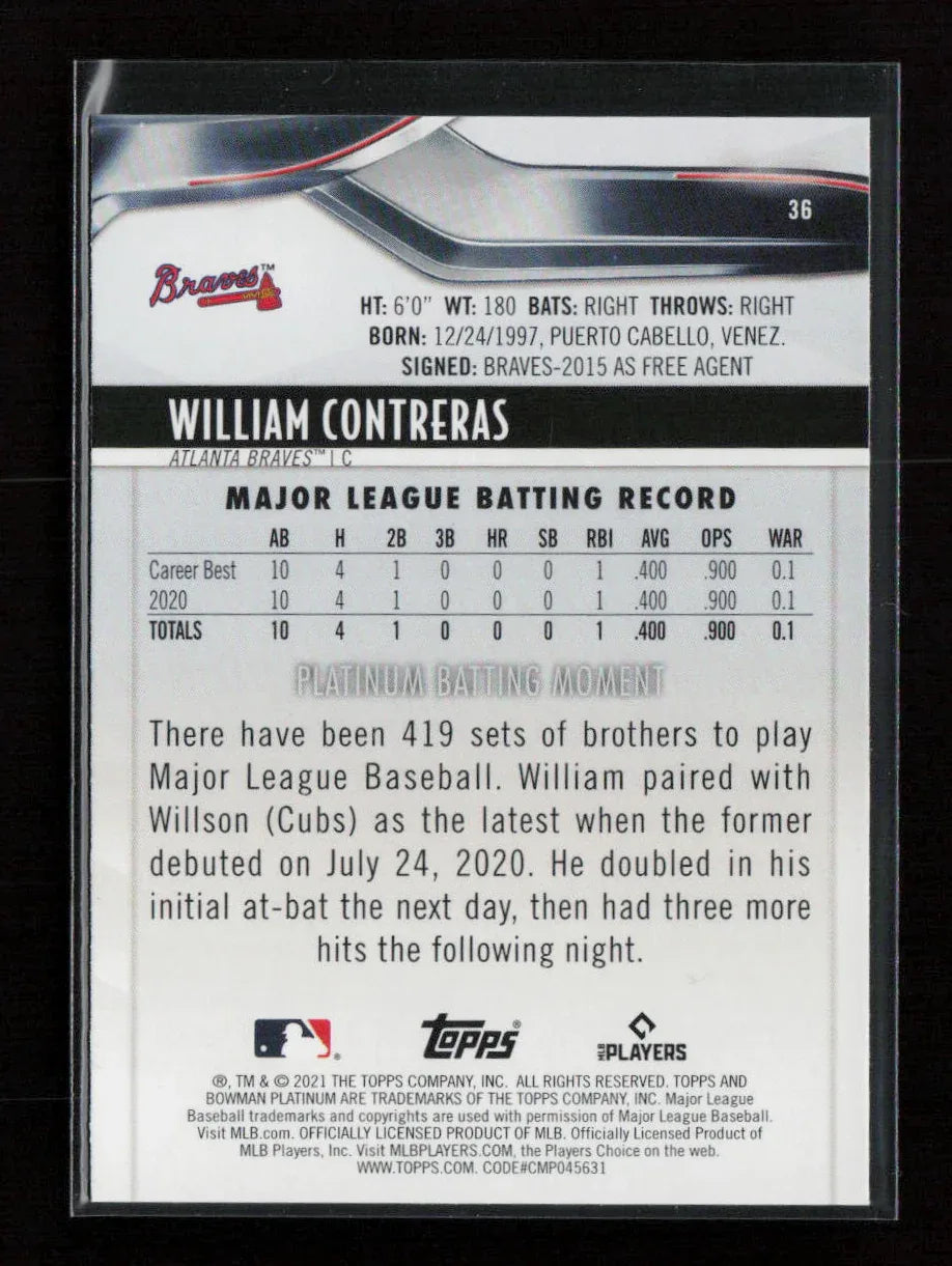 William Contreras 2021 Bowman Platinum 36 NM - Kang's Collectibles