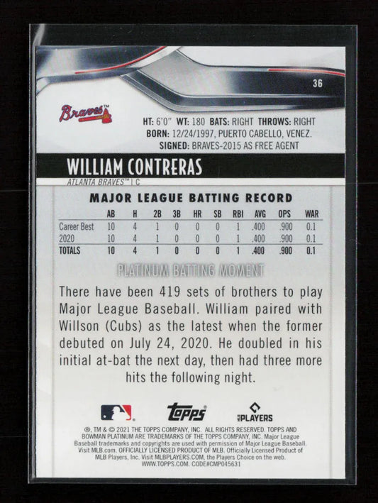 William Contreras 2021 Bowman Platinum 36 NM - Kang's Collectibles