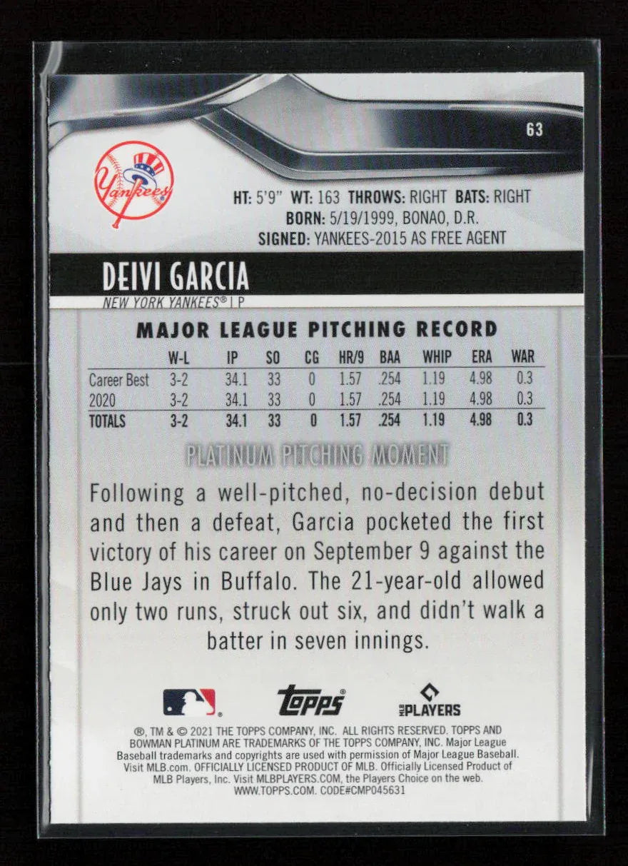 Deivi Garcia 2021 Bowman Platinum 63 NM - Kang's Collectibles