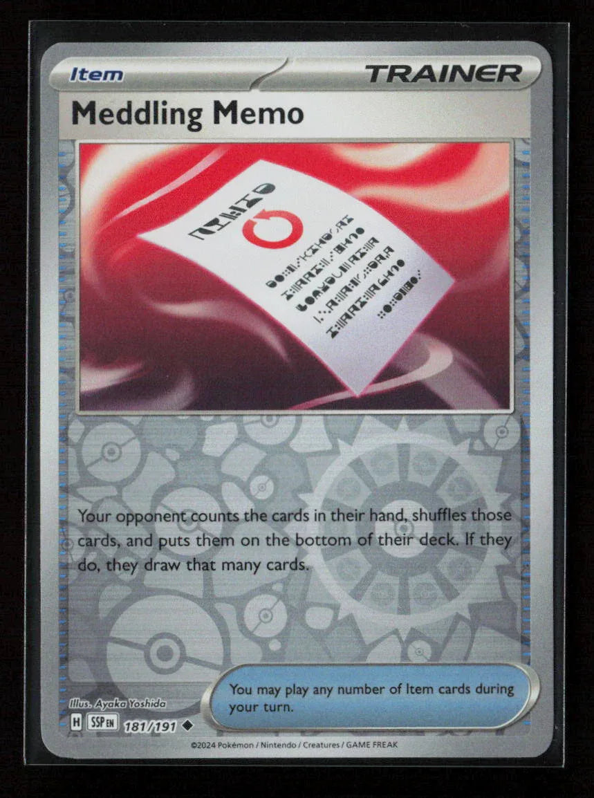 Meddling Memo Uncommon SV08: Surging Sparks 181/191 NM - Kang's Collectibles