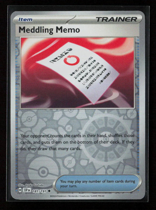 Meddling Memo Uncommon SV08: Surging Sparks 181/191 NM - Kang's Collectibles